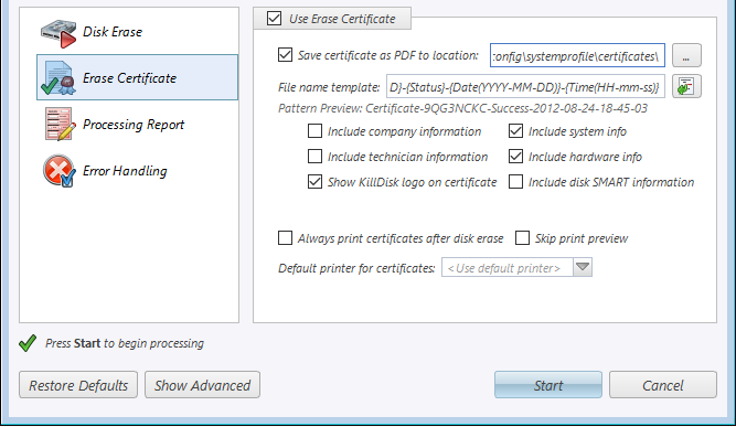 Killdisk Example Certificate KillDisk Save certificate of destruction. / ITS Documentation