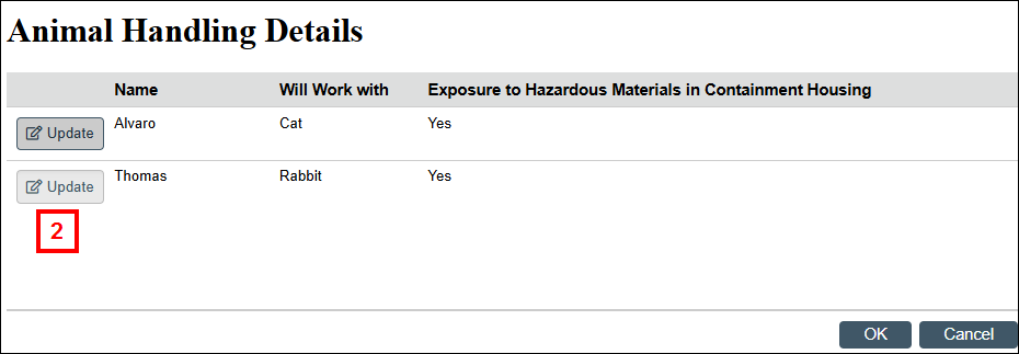 Animal Handling Details screenshot