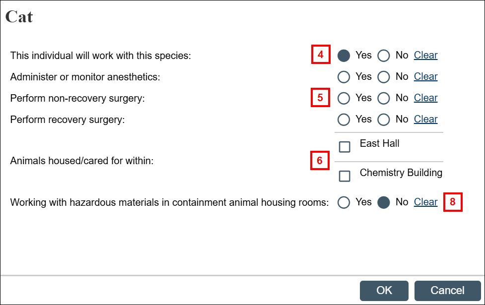 Animal Handling Details for sample cat