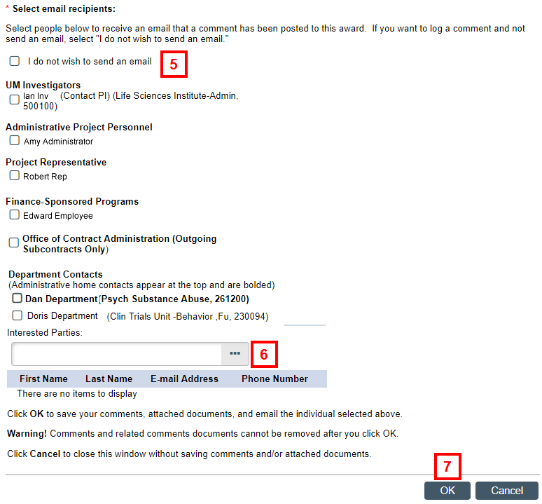 Award Post a Comment activity Select Recipients