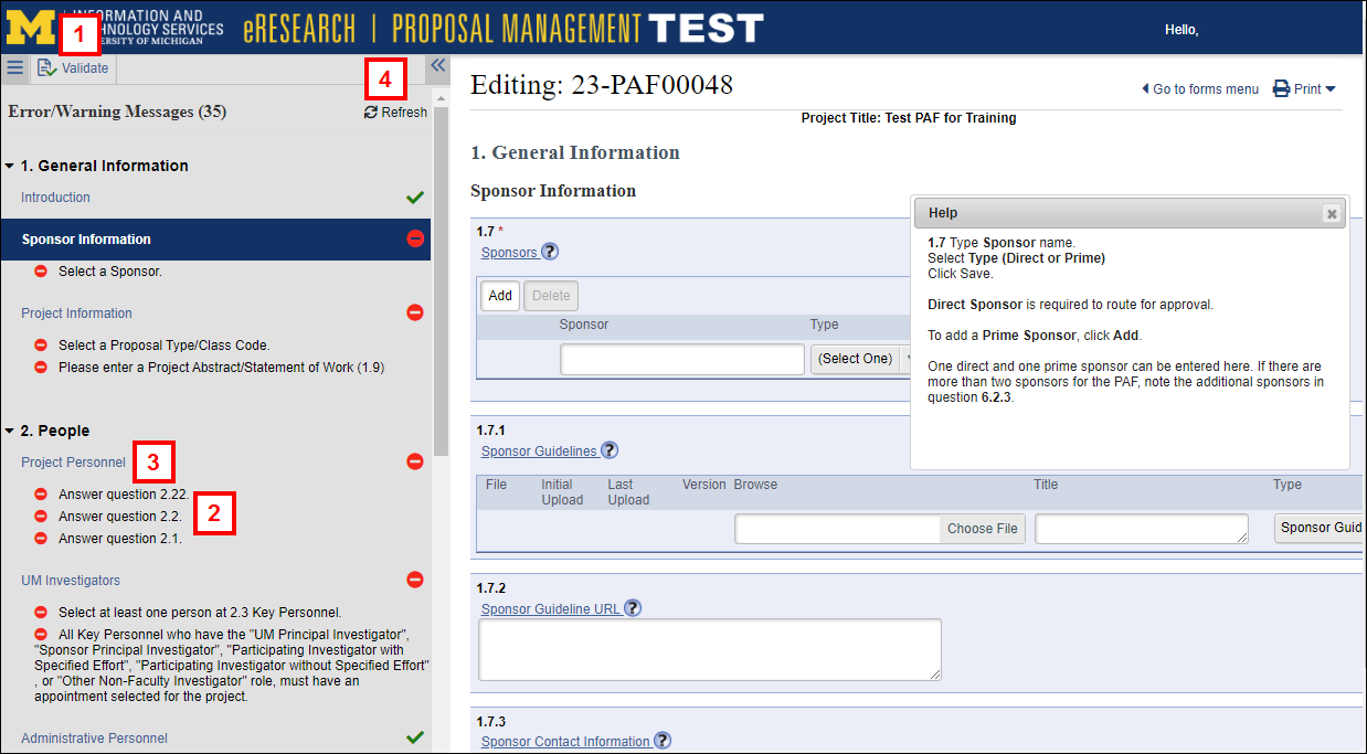 PAF Worksheet Error/Warning Messages