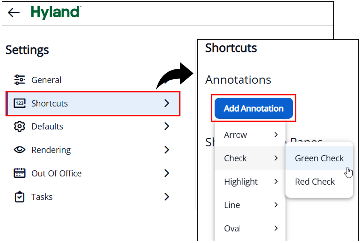 screenshot showing shortcuts for annotations