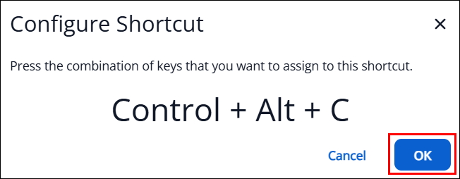 screenshot of the configure shortcut box