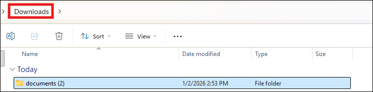 Documents Zip folder screenshot