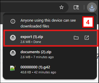 Opening the export.zip folder screenshot