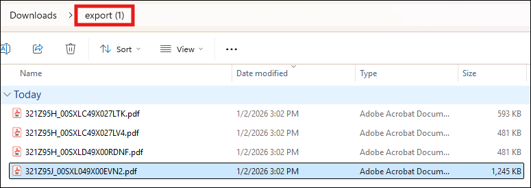 Exporting Multiple Documents in File Windows Explorer screenshot