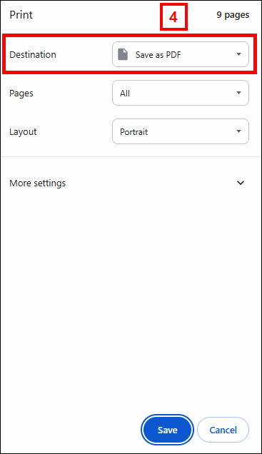 Select a Print Destination screenshot