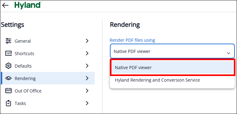 Rendering PDF setting screenshot
