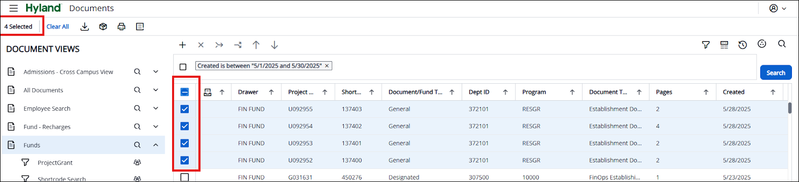 Selecting Multiple Documents screenshot