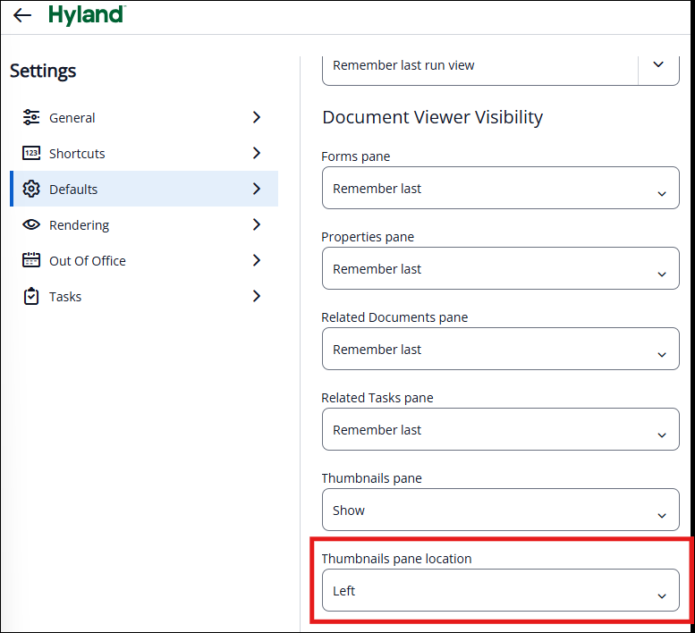 Thumbnail Pane Location setting screenshot