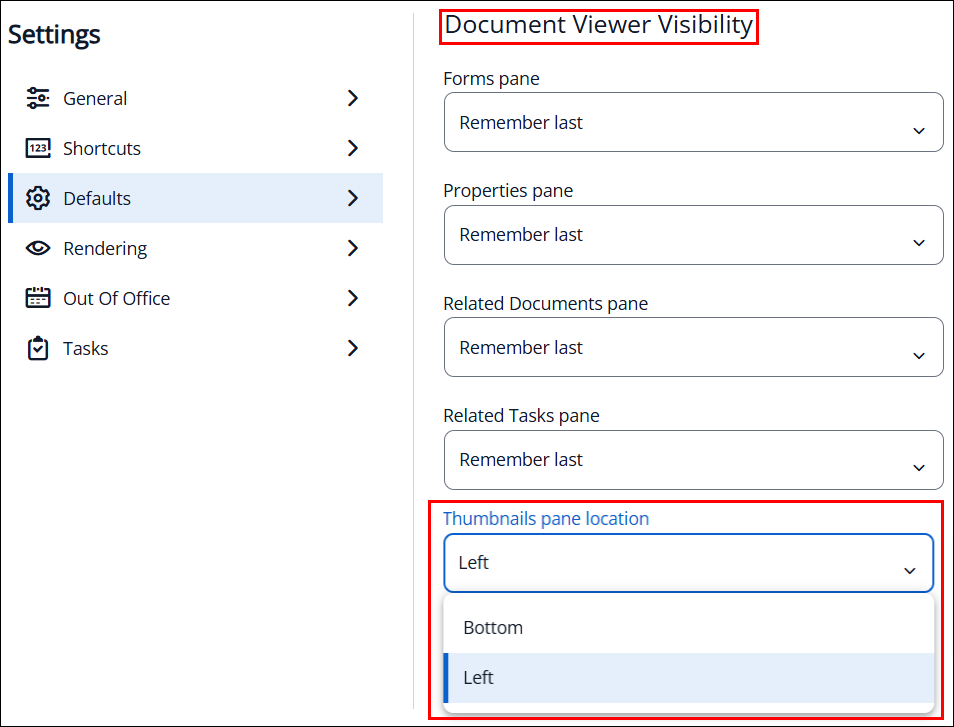 thumbnails setting for left or bottom display