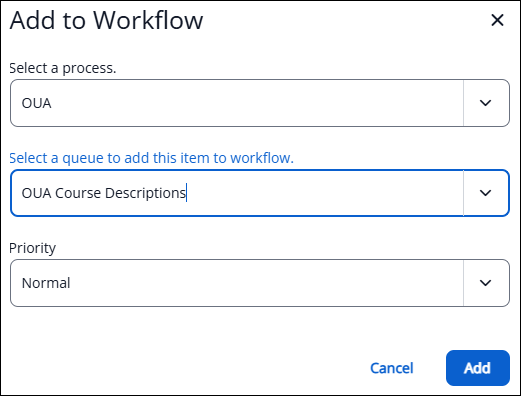 add to workflow selection box
