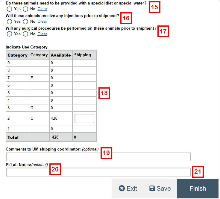 Steps 15-21 of Complete Shipping Form (Import)