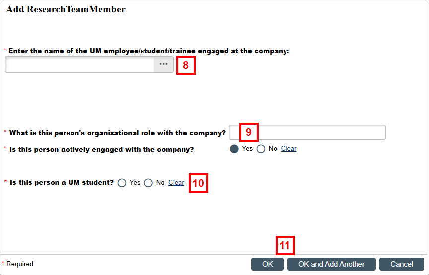 Add Research Team Member displaying steps 8-11
