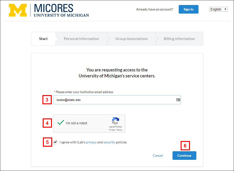 MiCORES Sign In Start