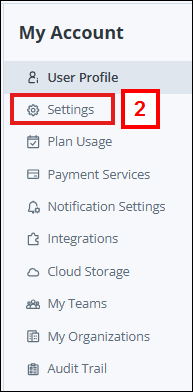 Settings option in navigation bar
