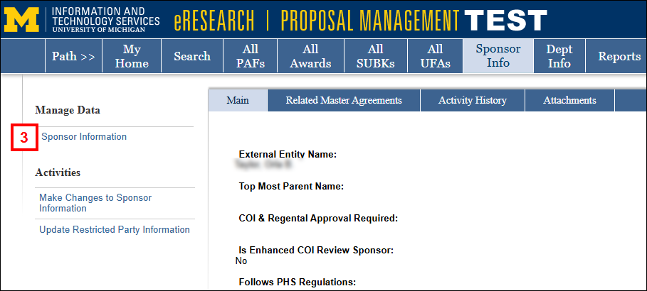 Sponsor Info tab displaying step 3