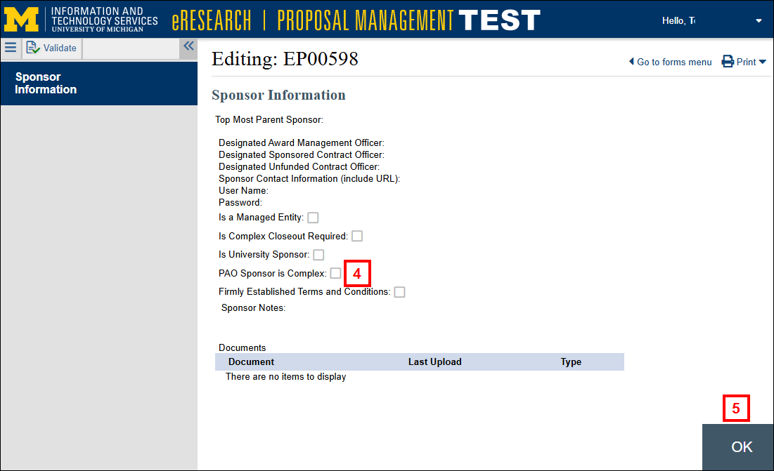 Sponsor Information page displaying steps 4-5