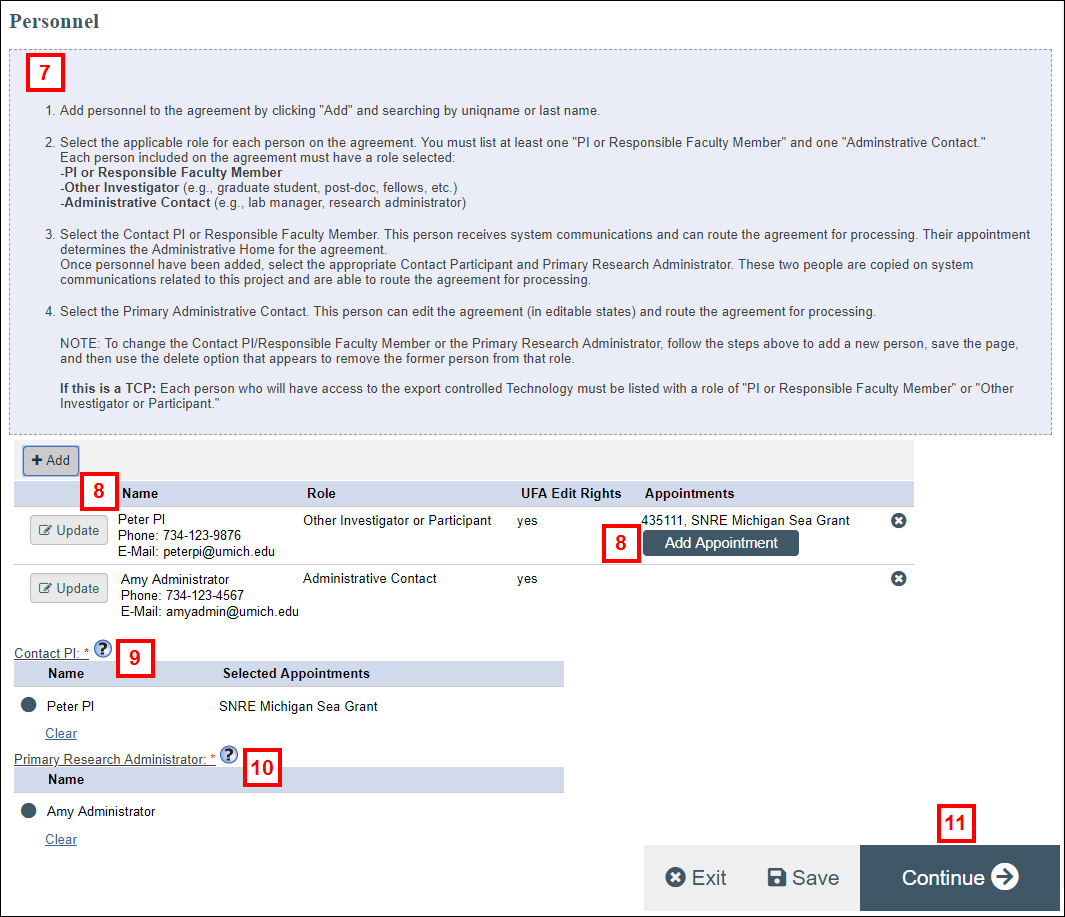 Personnel page displaying steps 8-11