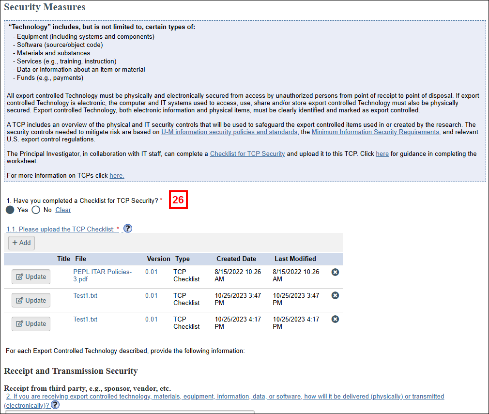 Security Measures page displaying step 26