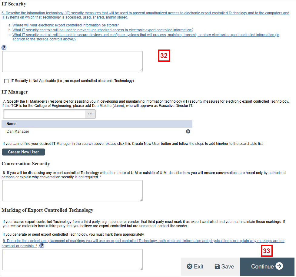 Security Measures page displaying steps 32-33