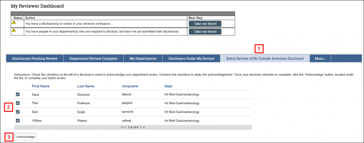 Batch Review of No Outside Activities disclosed Tab