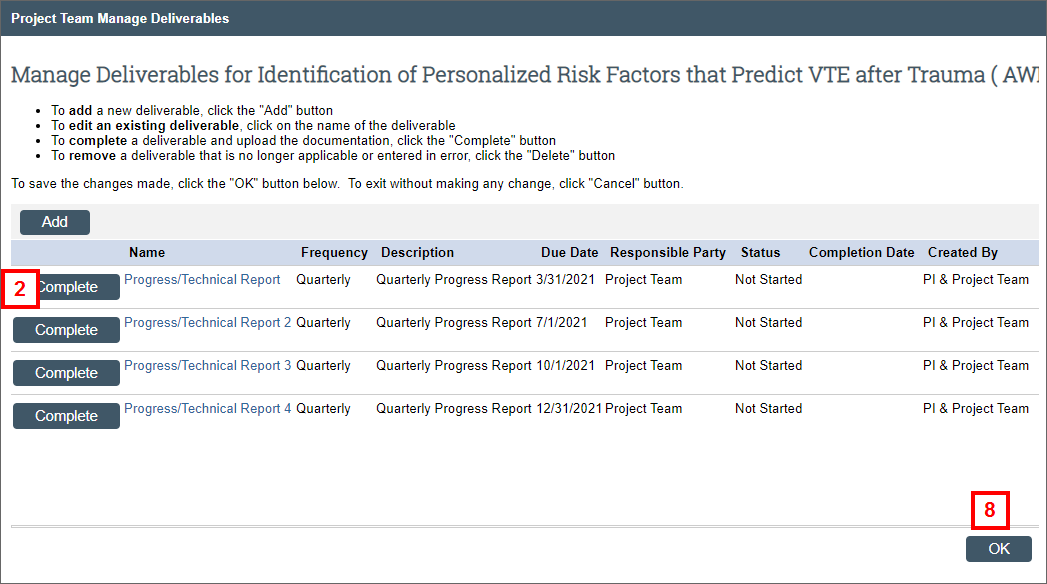 Project Team Manage Deliverables Complete