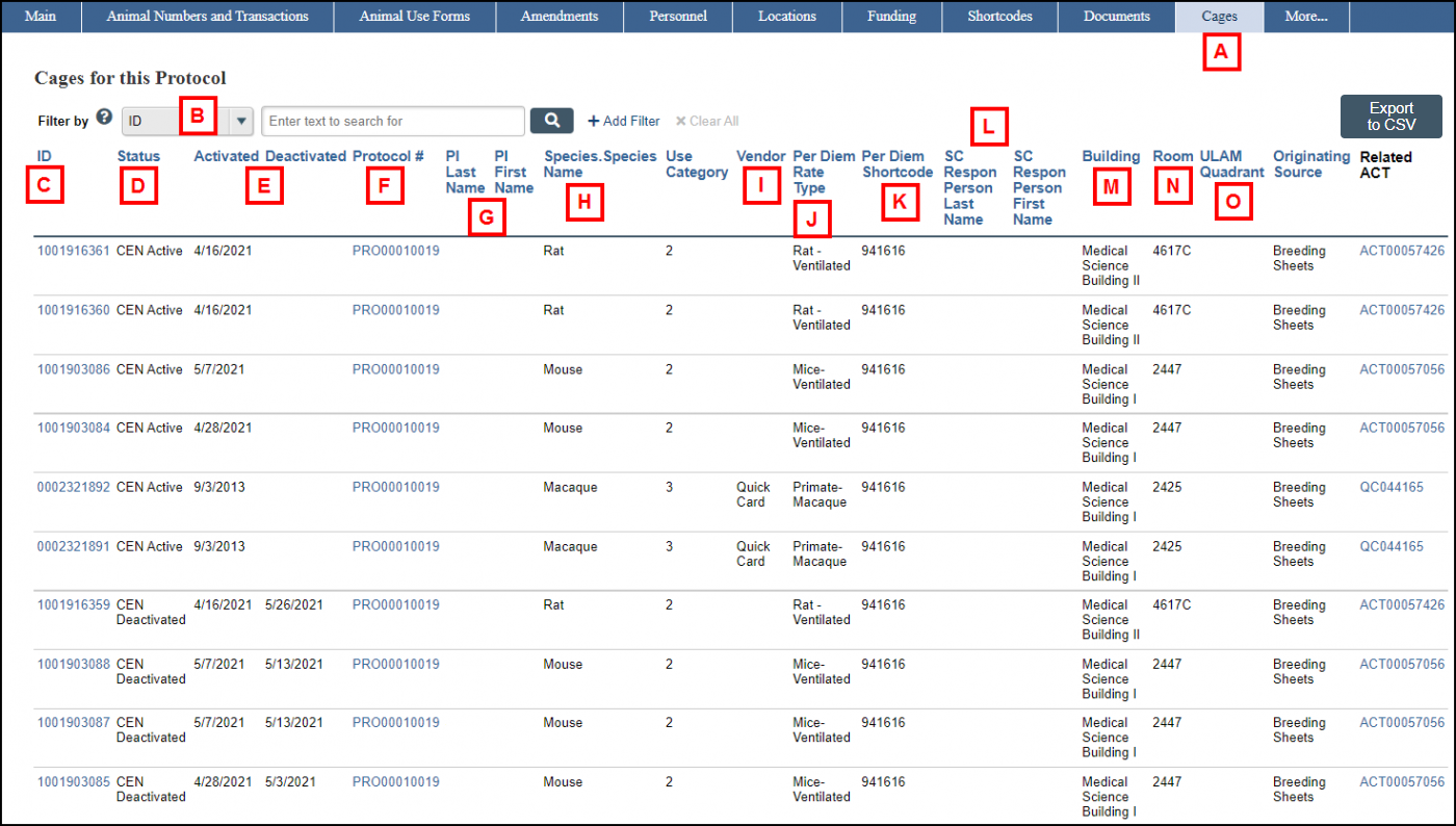 Cages Tab on Protocol Workspace