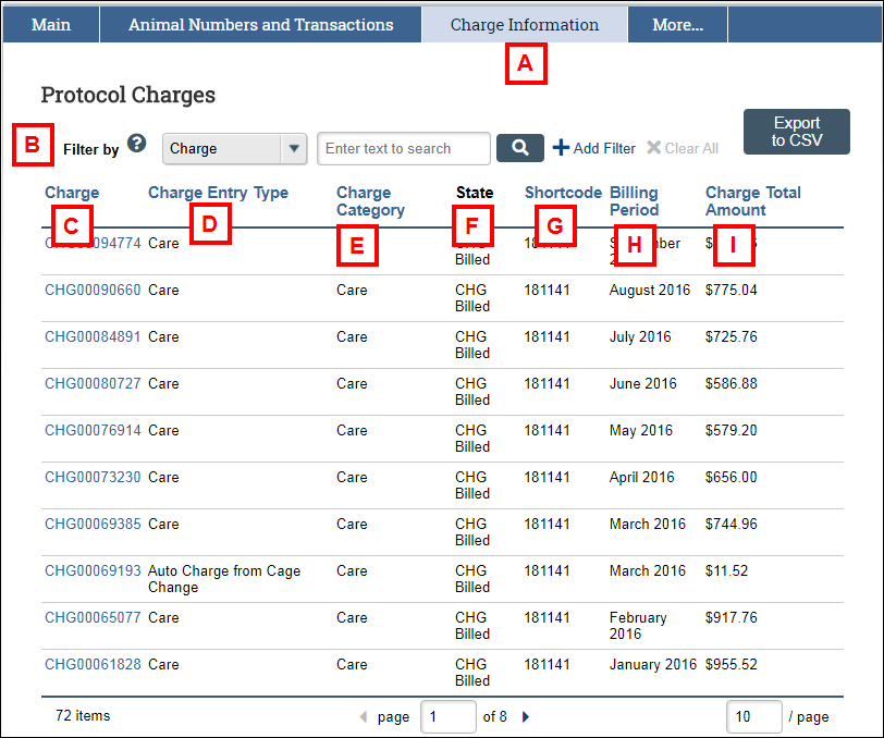 Charge Information tab on Protocol Workspace