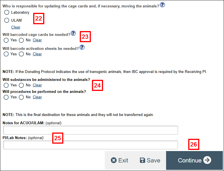 Create Animal Use Form steps 22-26
