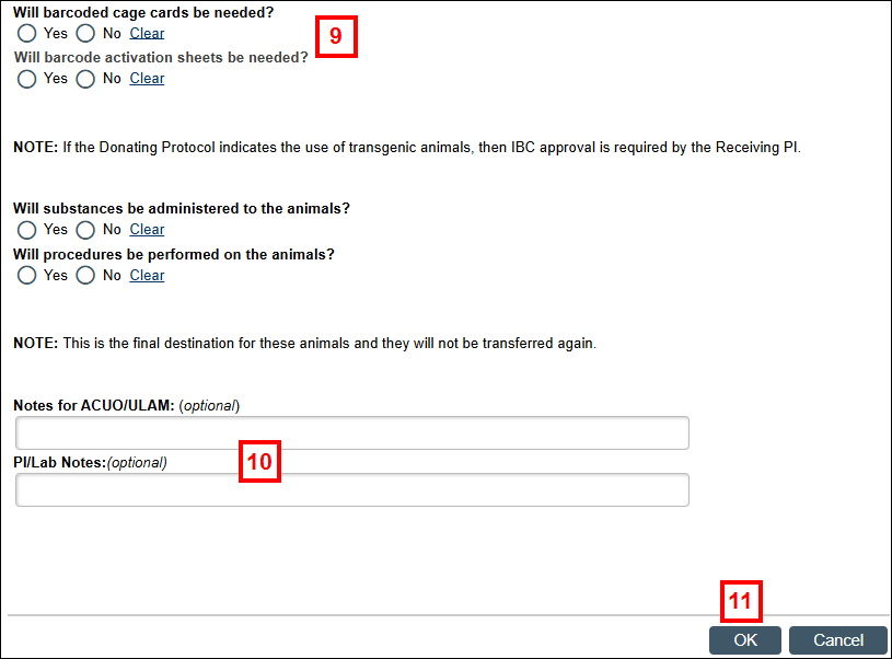 Submit Animal Use Form steps 9-11