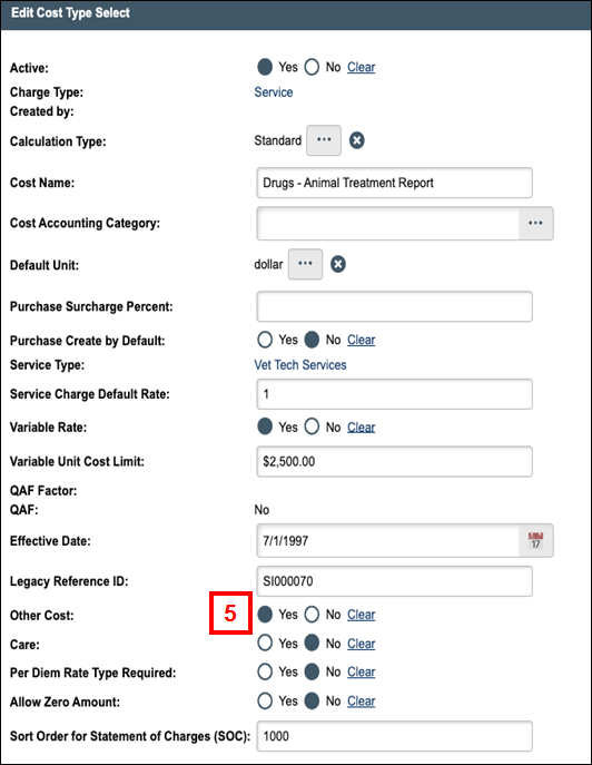 Edit Cost Type Select