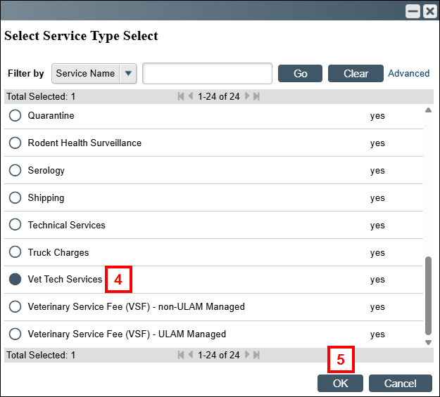 Select Service Type