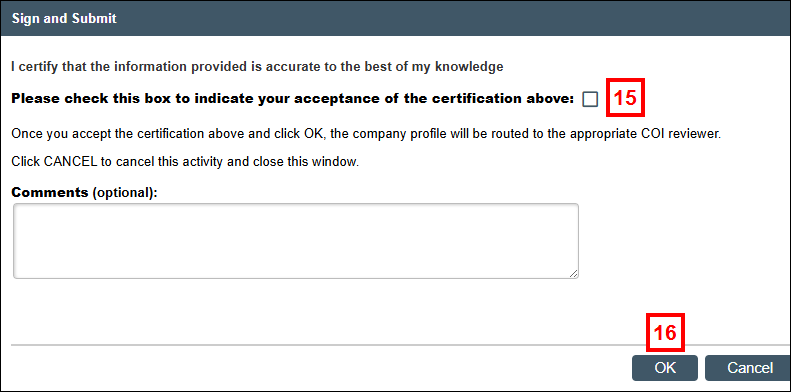 Sign and Submit window