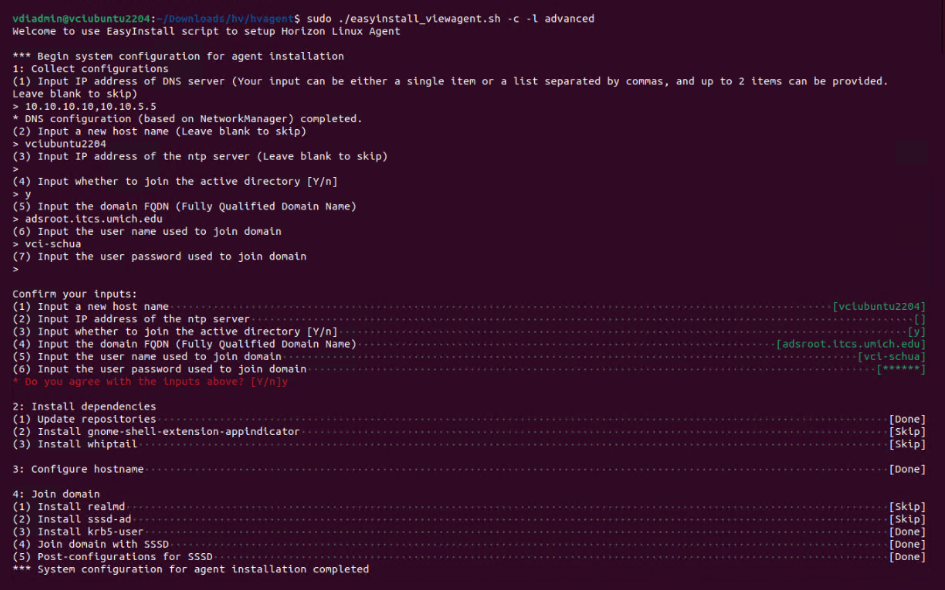 Configure Base Image Active Directory Sample Output