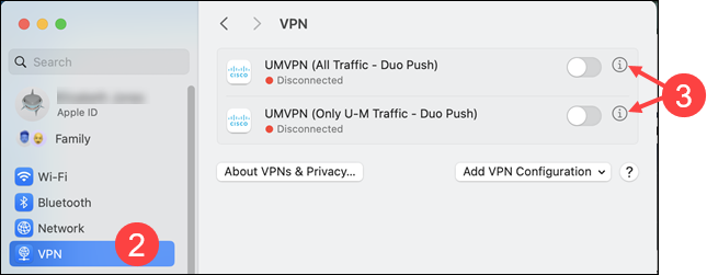 System Settings menu showing steps 2 and 3