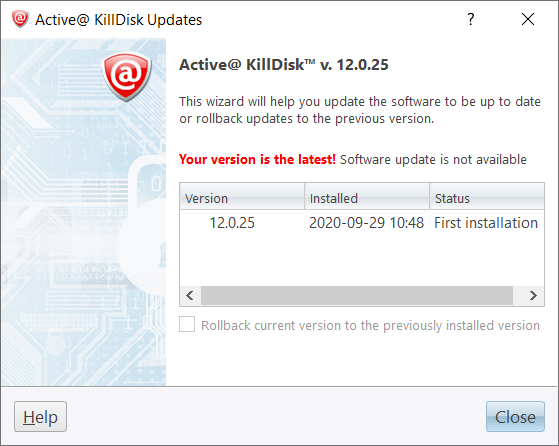 screenshot of kill disk update screen