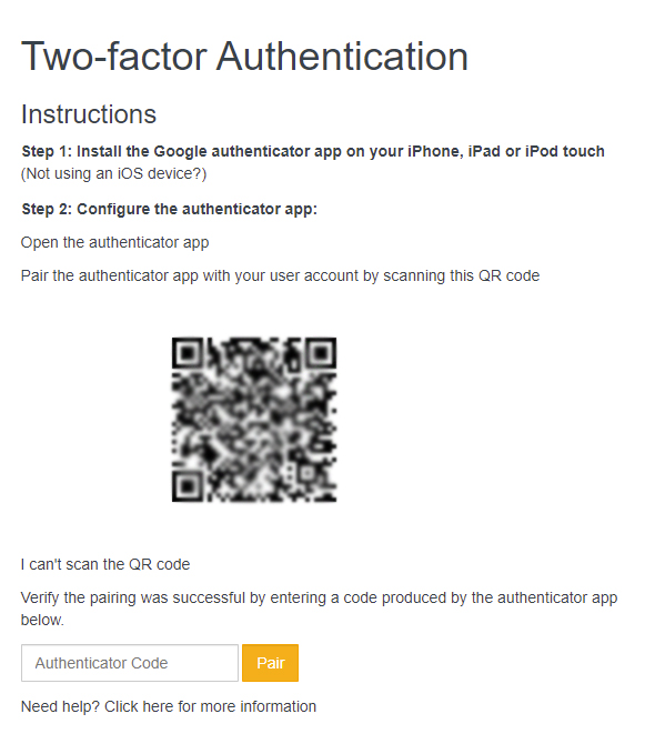 2FA setup instructions and QR code for SafeShare