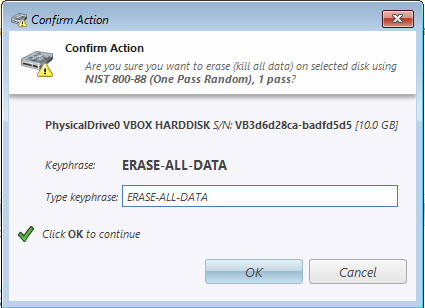 Screenshot of box where you need to type in ERASE-ALL-DATA to confirm erasing.