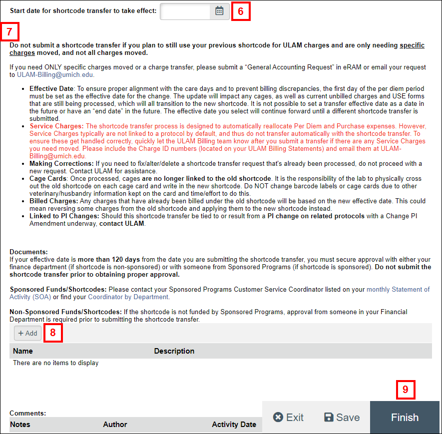 Shortcode Transfer Request Details screen steps 6-9