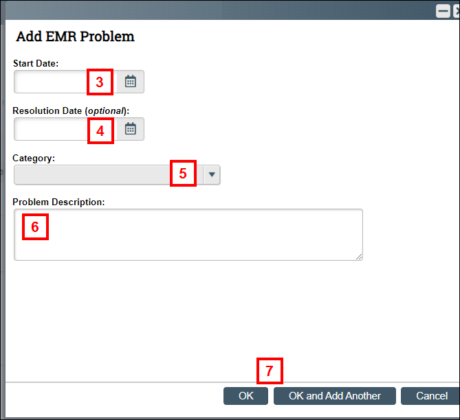 Add EMR Problem screen steps 3-7