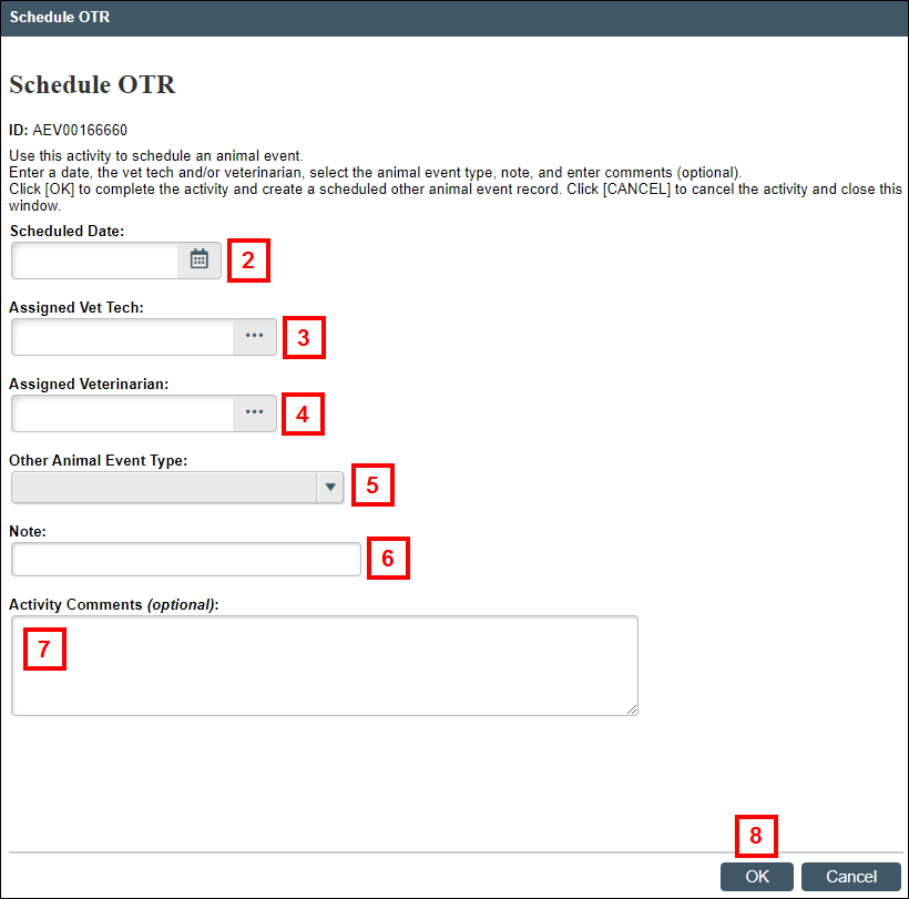 Schedule OTR window steps 2-8