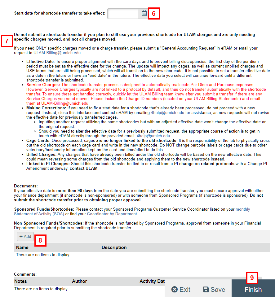Shortcode Transfer Request Details screen steps 6-9