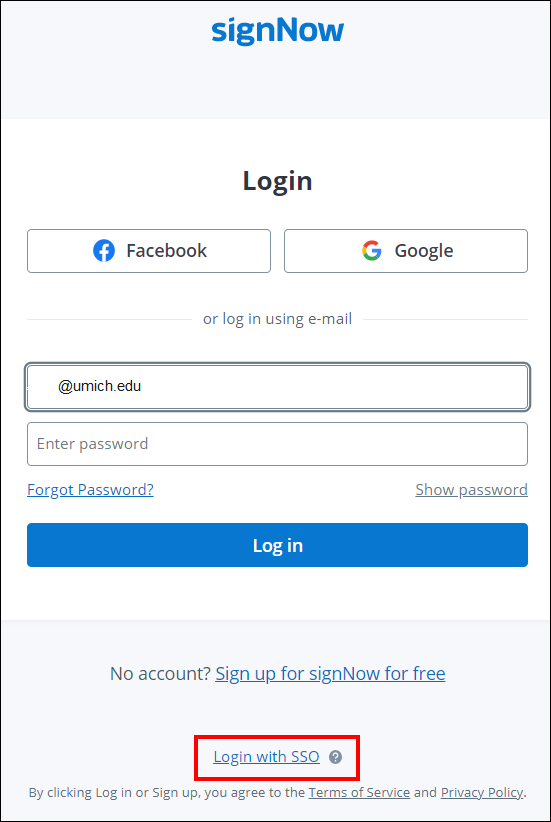 sign now screenshot showing login box