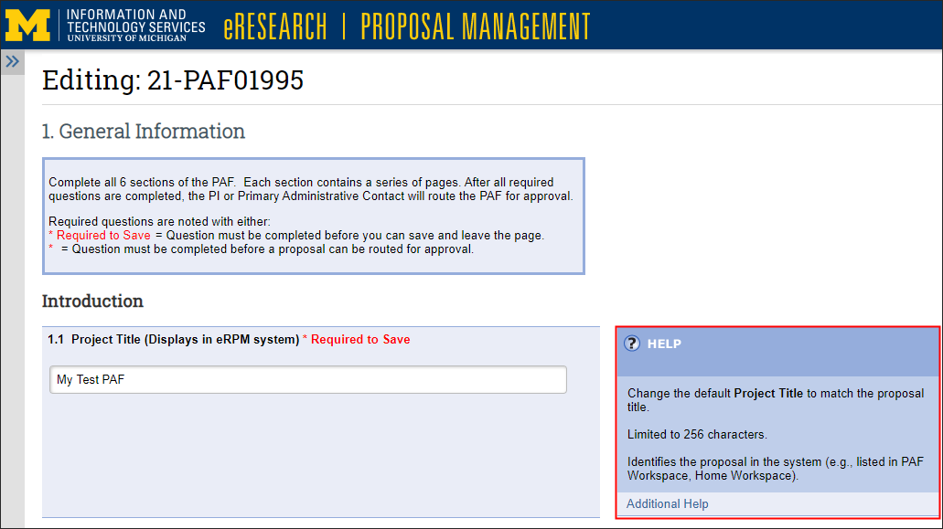 current PAF help appears in blue text box on PAF worksheet