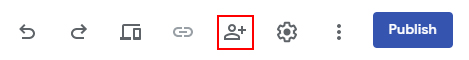 Screenshot of the new Google Sites toolbar, with red box around the sharing icon.