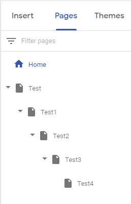 Screenshot of the Pages tab in New Google SItes