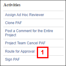 screenshot of PAF Workspace Activities menu step 1