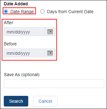 screenshot showing after and before date fields