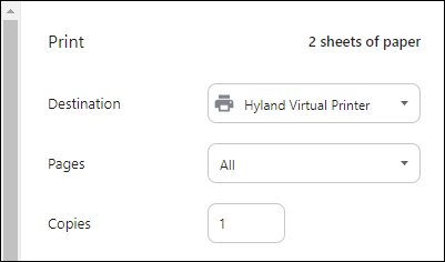 screenshot of the hyland virtual printer selection